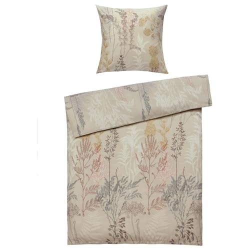 Casa Nova Satin-Bettwäsche - 135 x 200 cm - Beige - Braun - Gelb - Baumwolle - mit Reißverschluss