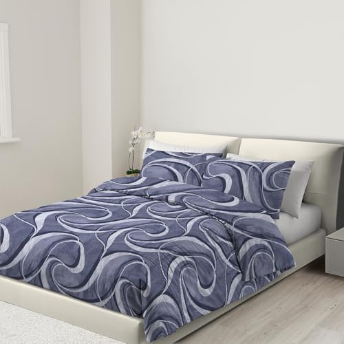 Banzaii Einzelner Bettbezug 135x200 Zm mit Reißverschluss und Eckschnürung 100% Mikrofaser, Bettbezug und Kopfkissenbezug mit Reißverschluss 80x80 Zm, hergestellt in Italien, Nicole Blau