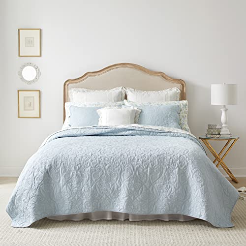Laura Ashley Bettwäsche-Set für Kingsize-Bett, Baumwolle, wendbar, mit passenden Kissenbezügen, ideal für alle Jahreszeiten, vorgewaschen für zusätzliche Weichheit, Hellblau (Breeze Blue)