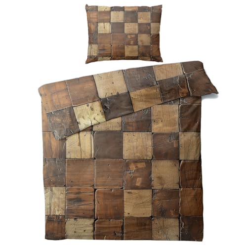 NIYAKA Bettwäsche Holzmuster 135x200 - Landhausstil Wendebettwäsche, 110gsm Mikrofaser, Weiche & Kuschelige & Bügelfreie Bettbezug 2er Set, 1 Kopfkissenbezug 80x80, mit Reißverschluss