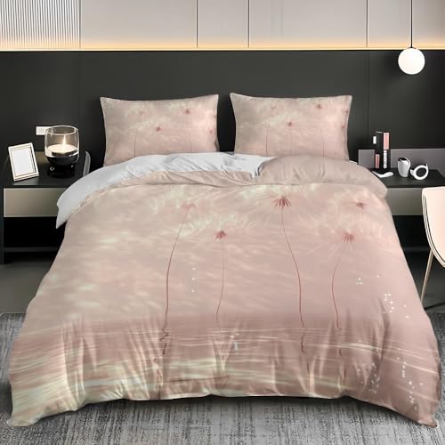 Mikrofaser Bettwäsche Set 3-teilig mit Reißverschluss – Licht- Und Schatteneffekte Bettbezug 135x200 cm und 2 Kissenbezüge 80x80, Einfache Pusteblume Weiches Atmungsaktives Bettdeckenbezug für Kinder