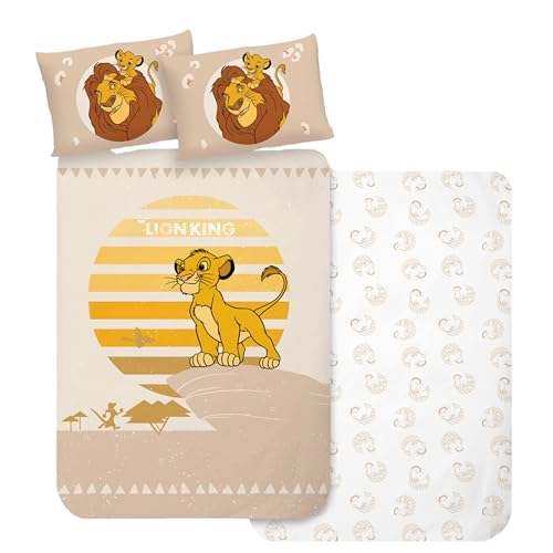 MTOnlinehandel Bettwäsche 100x135, Klein-Kinderbettwäsche Mädchen und Jungen Babybettwäsche König der Löwen, 100% Baumwolle, 1x Kissenbezug 40x60 + Bettbezug 100x135 (Simba)