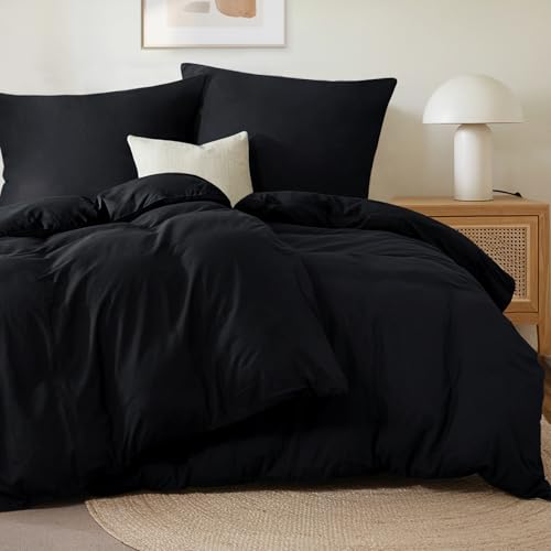 Tifschlaf Bettwäsche 135x200 4teilig Schwarz, Mikrofaser 2 Bettbezüge 135 x 200 cm + 2 Kissenbezüge 80x80 cm, ÖKO-TEX Bettwäsche-Sets mit Reißverschluss Weich und Bügelfrei Deckenbezug