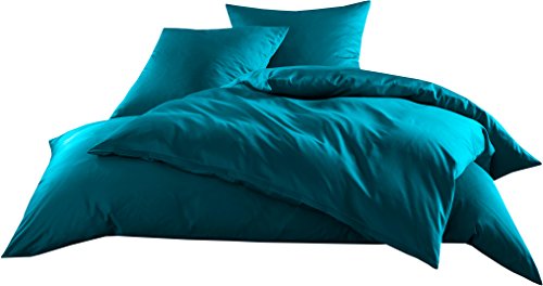 Mako-Satin Baumwollsatin Bettwäsche Uni einfarbig zum Kombinieren (Bettbezug 135 cm x 200 cm, Petrol Blau)
