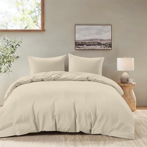 Dreamzie - Bettwäsche Set 155x220 cm mit 2 Kissenbezügen 80x80 cm Beige - Bettbezug 155x220 Erwachsene aus 100% Mikrofaser - Zertifiziert ohne Chemikalien (Oeko TEX)