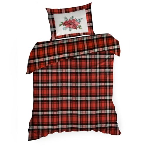 Eurofirany Bettbezug Kissenbezug Bettwäsche Set 140x200 cm kariert rot schwarz Baumwolle Schlafzimmer Garnitur mit Reißverschluss Bettgarnitur modern Deko Dekoration