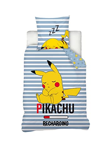    Housse De Couette Pokémon Dodo 140x200 + Taie D'oreiller 63x63   Bleu  % Coton