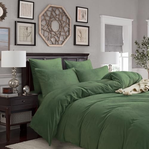 Gezu Bettwäsche Winter Warme Plüsch 200x200cm Grün Dunkelgrün Doppelseitiger Bettbezug Kaschmir Flanell Fleece Touch Flauschiger Warmer Stoff Samt Bettbezug Set Mit Reißverschluss Mit Kissenbezug80x80