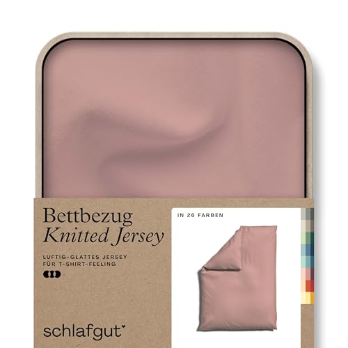 schlafgut Knitted Jersey Bettwäsche 135x200cm Bettdecke Bezug einzeln, Multicolor Uni, weich und faltenfrei mit Elasthan (Purple Mid, 155x220)
