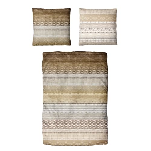 Traumschloss Micro Flanell Bettwäsche - Streifen, braun,155x220 / 80x80,Taupe,