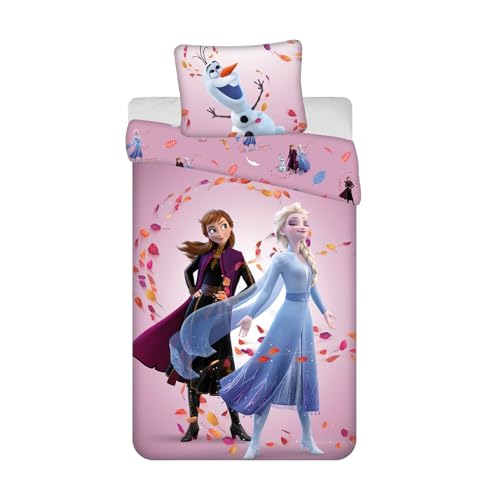 Jerry Fabrics Eiskönigin Anna Elsa Kinderbettwäsche Set, Einzelbettbezug 140x200 und Kissenbezug 50x70, 100% Baumwolle, Lila