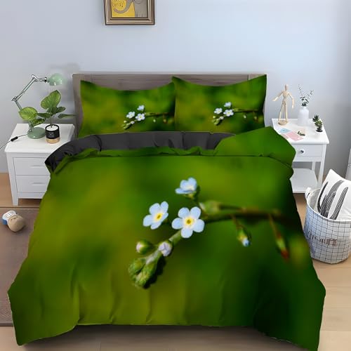 YZQGLHP BlüMchen Bettwäsche 135x200 GrüN, Wendebettwäsche & Zimmer Deko, Weiche Microfaser Bettbezug Set 2 Teilig, 2 Kissenbezug 80x80, mit Reißverschluss