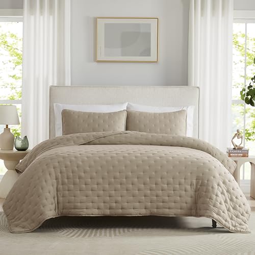 WDCOZY Bettwäsche-Set, beige, Kingsize-Bett, mit Kissenbezug, leichte Tagesdecke in Braun, weicher Bettbezug für alle Jahreszeiten, 3-teilig, 264 x 228 cm
