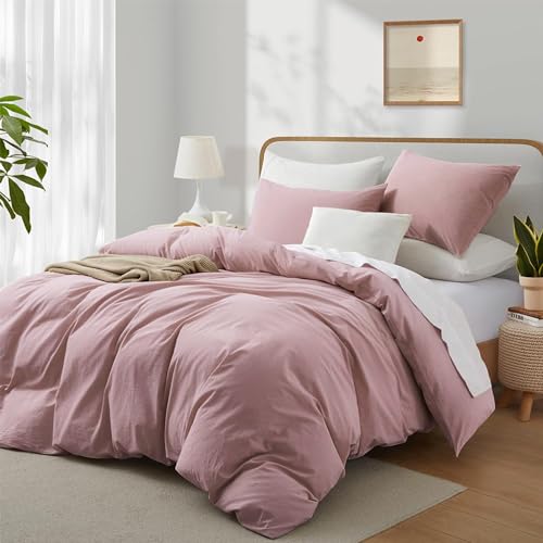 Boqingzhu Baumwolle Bettwäsche 200x220cm Rosa Altrosa Pink Einfarbig Uni Ästhetik Doppelbett Weich Renforce Baumwollbettwäsche Bettbezug 200x220cm und 2 Kissenbezüge 80x80cm mit Reißverschluss