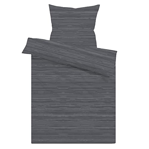 LARAWELL Bettwäsche 135x200, Ganzjahres Bettwäsche-Sets, grau, gestreift, Baumwolle, Premium, Bettbezug 135 x 200 und 1 Kissenbezug 80x80, mit Reißverschluss, atmungsaktiv