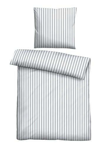 Traumhaft schlafen - Castell - Markenbettwäsche Bettwäsche Jersey 0070731 LÄNGSSTREIFEN 1x 135x200 cm + 1x 80x80 cm, grau