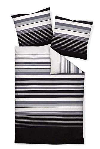  Bettwäsche Set J.D. 87012 Farbe 08 Graphit grau in Mako Satin 100% Baumwolle Streifen, Größe:200 x 200