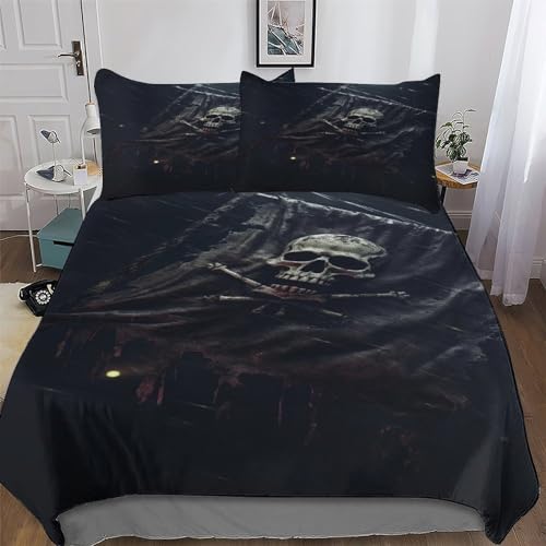 AASWSWW Totenkopf Pirate Bettwäsche-Set 2teilig Bettbezug Und Kissenbezug, Für Jungen Mädchen Schlafzimmer Mikrofaser Bettbezüge Bettgarnitur Single(135x200cm)