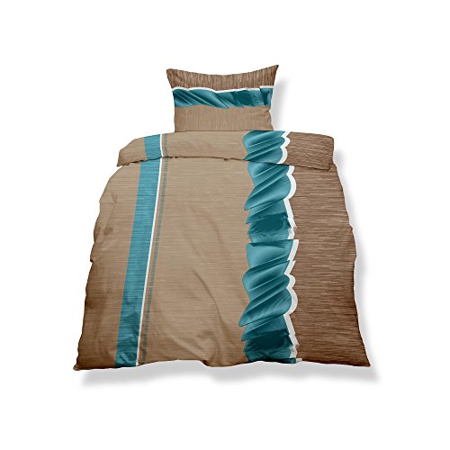 Aqua-Textil 0500126 Living 2-TLG. Bettwäsche 4-Jahreszeiten 155 x 220 cm Mikrofaser Bettbezug 2 teilig Stockholm braun türkis