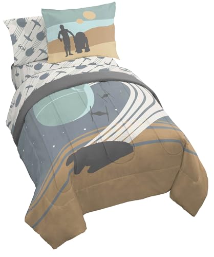 Jay Franco Star Wars Bettwäsche-Set für Doppelbett, 5-teilig, inkl. Bettlaken-Set und Kissenbezügen, superweiche, gemütliche Bettwäsche mit Todesstern und Millennium Falke