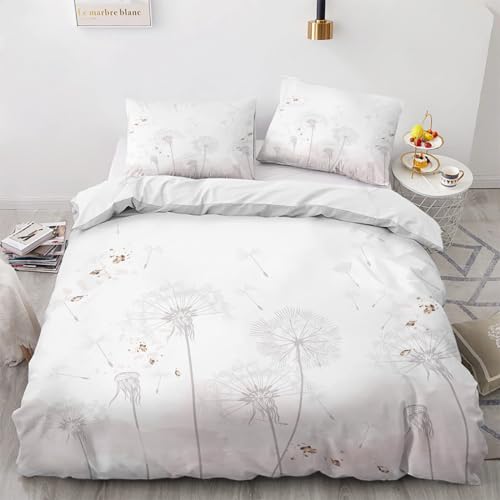 LUYAPOND Sommer Bettwäsche 200x220 Weiße Pusteblume Bettbezug 200x220 Set, Weich Atmungsaktive Mikrofaser Bettwäsche-Sets, 1 Bettbezüge mit Reißverschluss + 2 Kissenbezug 80x80 cm