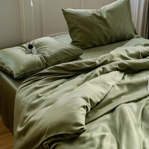 Lanqinglv Bettwäsche 135x200 cm aus 100% Bambus Lyocell,Grün Mako Satin Bettwäsche Set Kühlende mit Reißverschluss,Oeko-TEX Zertifiziert,Luxus Glatt Bettbezug 135x200 und 1 Kissenbezug 80x80