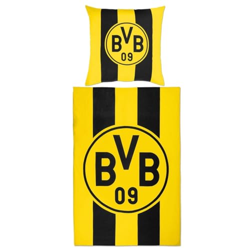 Borussia Dortmund BVB BETTWÄSCHE Blockstreifen 135 X 200 cm: Bettbezug und Kissenbezug mit Knöpfen, Streifen-Design, 100% Baumwolle, Gelb Borussia Dortmund BVB BETTWÄSCHE Blockstreifen 135 X 200 cm: Bettbezug und Kissenbezug mit Knöpfen, Streifen-Design, 100% Baumwolle, Gelb
