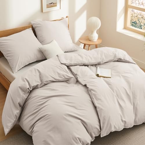 BEDSURE Bettwäsche 135x200 Baumwolle 4teilig   Bettwäsche Sets Beige Bettbezug 2er Set mit 2 Kissenbezüge 80x80, Oeko TEX Bedding Natur mit Reißverschluss