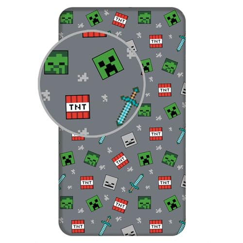 Minecraft Spannbettlaken für Kinder - 100% Baumwolle | Einzelgröße 90x200 + 25 cm | weiche und atmungsaktive Baumwolle Kinderbettlaken mit elastischen Ecken | Minecraft Gamer-Bettwäsche für Jungen Minecraft Spannbettlaken für Kinder - 100% Baumwolle | Einzelgröße 90x200 + 25 cm | weiche und atmungsaktive Baumwolle Kinderbettlaken mit elastischen Ecken | Minecraft Gamer-Bettwäsche für Jungen