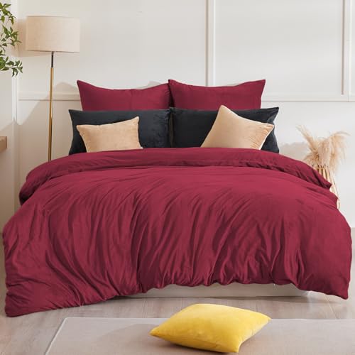 Beqnat Winter Flanell Bettwäsche 135x200 - Warme Flauschige Teddy Plüsch Bettwäsche Sets Cashmere Touch Winterbettwäsche Fleece 1 Bettbezug + 1 Kissenbezug 80x80 mit Reißverschluss, Rot Beqnat Winter Flanell Bettwäsche 135x200 - Warme Flauschige Teddy Plüsch Bettwäsche Sets Cashmere Touch Winterbettwäsche Fleece 1 Bettbezug + 1 Kissenbezug 80x80 mit Reißverschluss, Rot