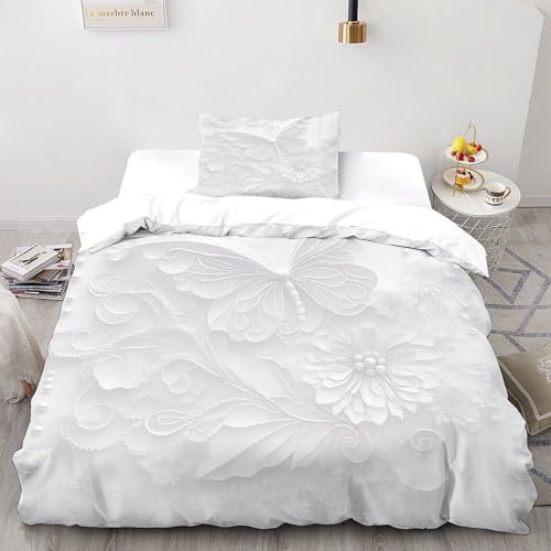 LOVEROGD Schmetterling Blume Bettbezug Bettwäsche-Sets Aesthetic PastoralInsectsPlants Mit Kissenbezüge Für Jugendliche Kinder Schlafzimmer Single?135x200cm?