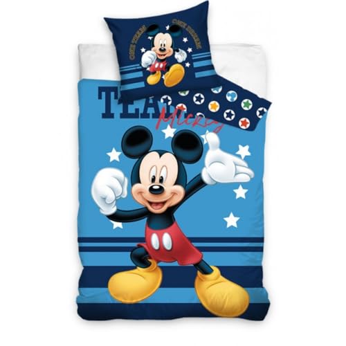 My sweety pop Bettwäsche – 2-teilig – Kinder – Bettbezug – 140 x 200 cm – Kissenbezug – 65 x 65 cm – 100 % Baumwolle – Mickey Mouse – Blau, carb01