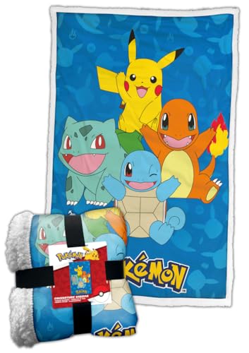 HÔMADICT Pokemon Sherpa-Decke, 100 x 150 cm, Fleecedecke, weich & warm, Starter, hohe & Bequeme Qualität, offizielles Lizenzprodukt, Starters