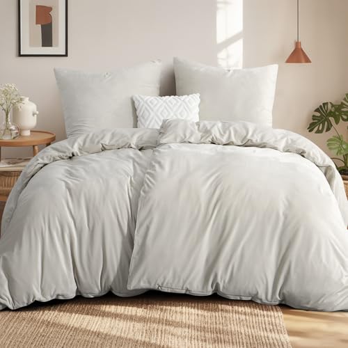 Aisbo Winter Plüsch Bettwäsche 135x200 4teilig Beige - Flanell Flauschige Warme Bettbezug 2er Set und 2 Kissenbezüge 80x80 cm, Teddy Fleece Samt Cashmere Touch Winterbettwäsche mit Reißverschluss