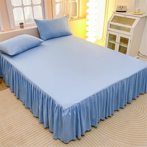 Highdi Betthusse Bettrock Bettvolant, Elastische Bettwäsche mit Rüschen, Rüschen Bettwäsche mit Plattform, Einfarbig Modestil Bed Skirt Bettrock Umwickeln mit Elastischem Gürtel (200x220cm,Hellblau)