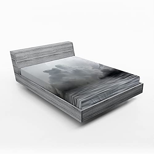 ABAKUHAUS Mond Spannbetttuch, Ruhiges Wasser und Twilight Himmel, Soft Dekorativer Stoff Bettwäsche Rund-um Elastischer Gummizug, 180 cm x 200 cm, grau Purpleblue