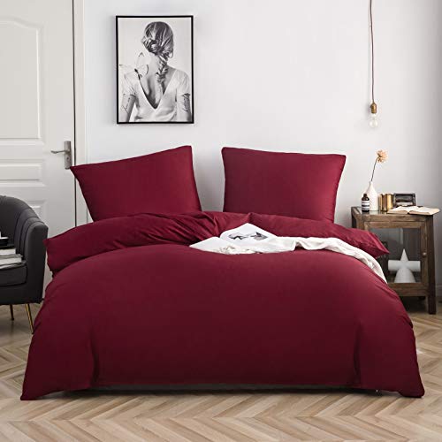 AYSW Baumwolle Bettwäsche 200x220 cm Burgunderrot 3er Set 1 Bettbezug mit 2 Kopfkissenbezug 80x80 cm