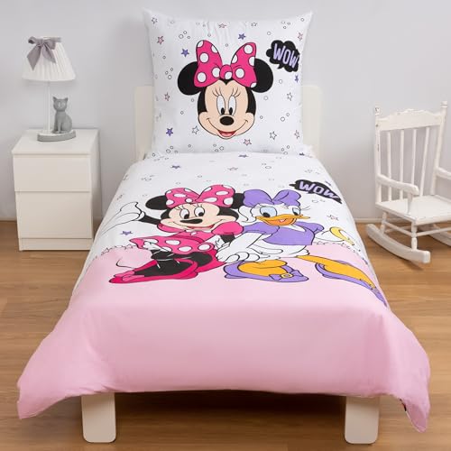 Disney Home Minnie Wendebettwäsche Set, Bettbezug 140x200 - Kopfkissenbezug 60x70 - Super weiche Renforce 100% Baumwolle, 2-teilig Bettwäsche Set, Weich und angenehm auf der Haut