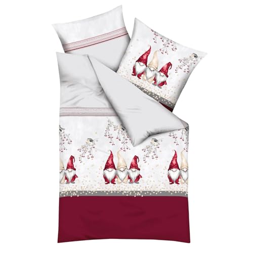 Kaeppel Bettwäsche Wichtel Kumpel Feinbiber grau-rot Größe 1x 155x220 cm + 1x 80x80 cm