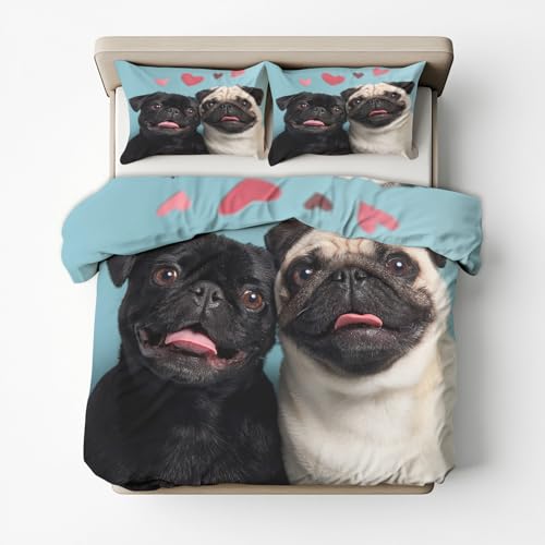 Generisch Niedliche Mops Bettwäsche 135x200, 2teilig - Welpe Haustier Bettbezug und 1 Kissenbezug 80x80, Wendebettwäsche, Schlafzimmer Deko, mit Reißverschluss SD-1682
