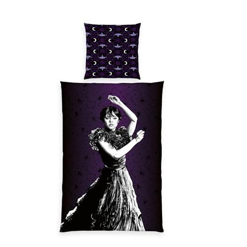 Herding Wednesday Bettwäsche, Kissenbezug ca. 80x80 cm, Bettbezug ca. 135x200cm, mit Reißverschluss und Wendemotiv, 100% Baumwolle, Schwarz, Design 2