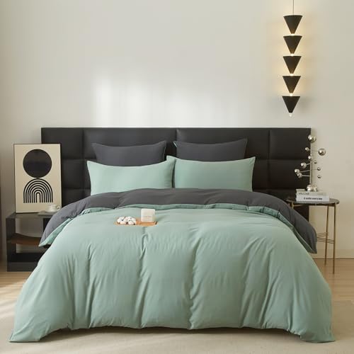 Gezu Baumwolle Bettwäsche 220x200cm Grün Salbeigrün 3Teilig Einfarbig Uni Ästhetik Doppelbett Weich Baumwollbettwäsche Wende Bettwäsche Bettbezug 220x200cm und 2 Kissenbezug 80x80 mit Reißverschluss