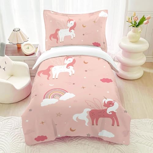 HOMHOMHA Bettwäsche Kollektion Einhorn Marmor bettbezug weiche ultrafeine Mädchen Kinder Jungen Jugendliche Bettwäsche Set (Un03, 120x150+40x60cm)