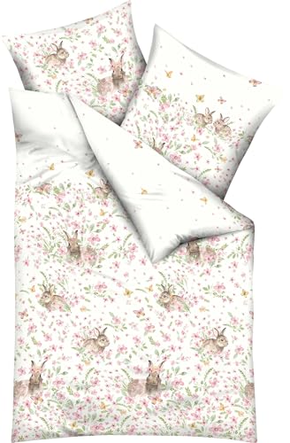 Kaeppel Bettwäsche Häschen Mako-Satin rosa Größe 155x220 cm (80x80 cm)