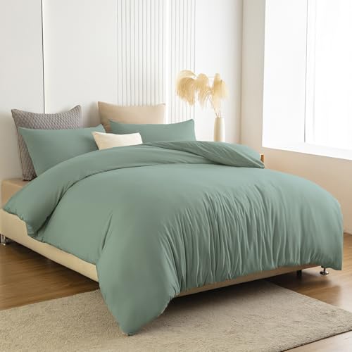 Soifox Bettwäsche 180x200 Grün   aus Mikrofaser Bügelfrei & Knitterfrei Bettbezug 180 x 200 Set 80x80 cm Kissenbezug 2er Set Bettwasche Reißverschluss
