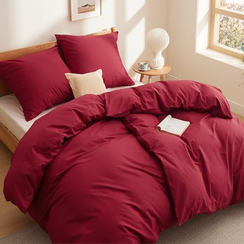 BEDSURE Bettwäsche 135x200 Baumwolle 4teilig - Bettwäsche-Sets Rot Bettbezug 2er Set mit 2 Kissenbezüge 80x80 cm, Oeko-TEX Bedding Rot mit Reißverschluss