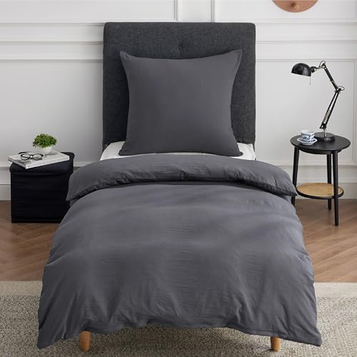 BEDSURE Bettwäsche 135x200 2teilig Anthrazit, Weiche Vorgewaschene Baumwollähnlich ÖKO-TEX Bettwäsche-Set Grau, 1 Bettbezug 135x200 cm mit Reißverschluss und 1 Kissenbezug 80x80 cm