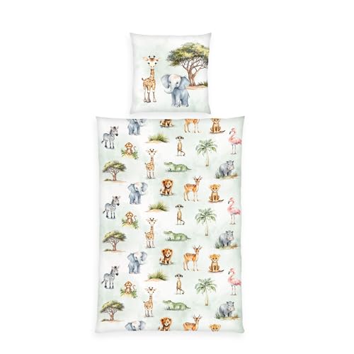 Herding Bettwäsche Safari, Young Collection, Kopfkissenbezug ca. 80 x 80 cm, Bettbezug ca. 135 x 200 cm, Mit Markenreißverschluss, 100% Baumwolle/Renforcé