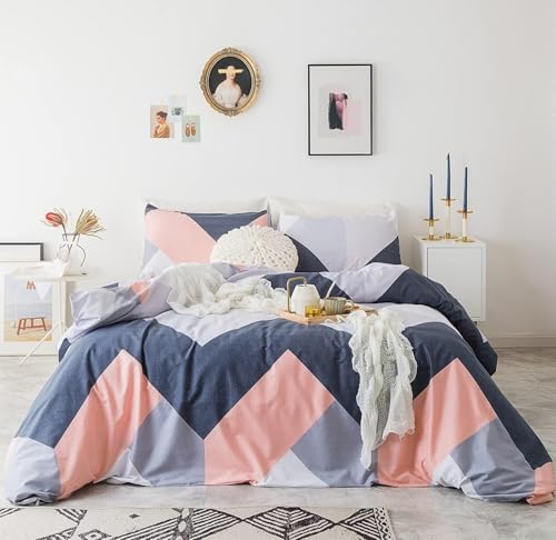 Streifen Bettwäsche 155x220 Blau und Pink Bettwäsche-Sets Mikrofaser mit Reißverschluss, Weich Atmungsaktiv Bettbezüge und 2 Kissenbezügen 80x80cm, für Alle Jahreszeiten Geeignet