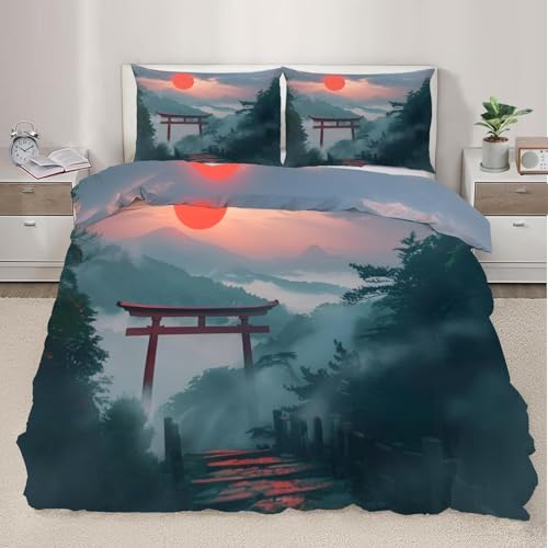 Bettwäsche 200x200 Landschaft Im Chinesischen Stil Bettbezug 200x200 cm Orientalische Kultur Bettbezüge Kuschelig Weich Mikrofaser 3D Druck Deckenbezug mit Reißverschluss + 2 Kissenbezüge 80x80 A-4093